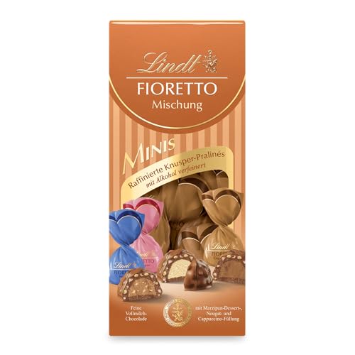 Lindt Schokolade - FIORETTO Minis Mischung | 115 g | Ca. 10 Vollmilch Pralinen in den Sorten Marzipan, Cappuccino und Nougat, alkoholhaltig | Pralinengeschenk | Schokoladengeschenk