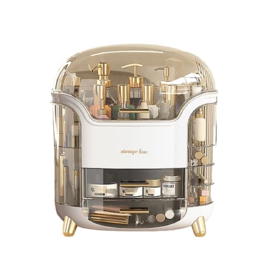 2023 New Makeup Organizer, Portable Makeup Dustproof Cosmetic Storage Box Large Capacity Cosmetic Display Case Countertop Skin Care Organizer Suit for Cosmetics Skincare Jewelry Lipstick (White)