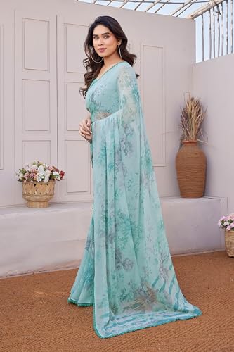 Image of MIRCHI FASHION Saree for Woman Georgette Floral and Leaf Printed | Elegant Farewell and Ceremonial Women's Sari with Blouse Piece