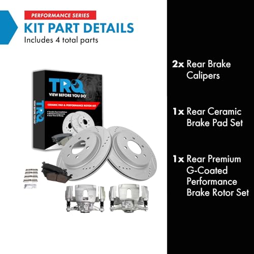 Image of TRQ Rear Performance Brake Pad, Caliper, & Rotor Kit Ceramic Vented Premium G-Coated Compatible with 2018 Ford F-150