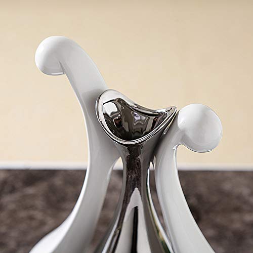 Anding Ceramic Vase Statue Silver Vase White Vase Home Decoration Pottery Decorative Sculpture Dried Flower Vase (Silver White Vase-99693) #TOP4