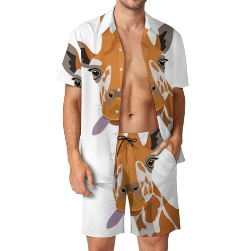 Ensemble Chemise Short Hawaïen Girafe Finition Haut de Gamme S