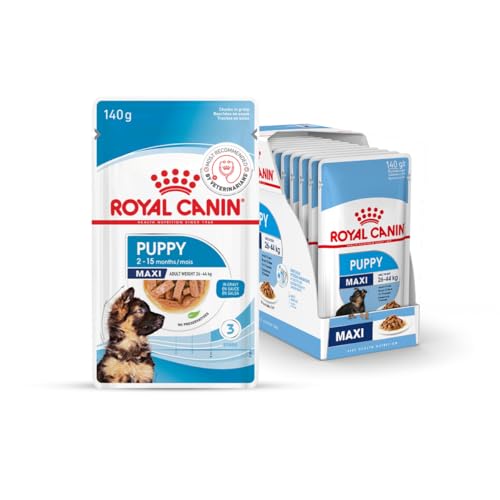 Image of Royal Canin Maxi Puppy Food for Stage 3, 140Grams, Pack of 10 Sachet, Wet Food, Supports Immune System & digestive health, Provides Long growth, moderate energy