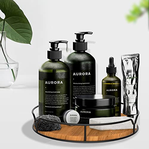 Lazy Susan Turntable Organizer For Cabinet Pantry Kitchen Countertop Refrigerator Cupboard, Pine Wood, 9", Carbonized Black #TOP1