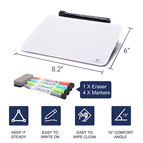 Image of TSJ OFFICE Small Desktop Whiteboard - Glass Dry Erase Board 8 X 6 Inches Tabletop Easel Whiteboard with Stand, Desk Board Buddy for Artist, Teacher and Student