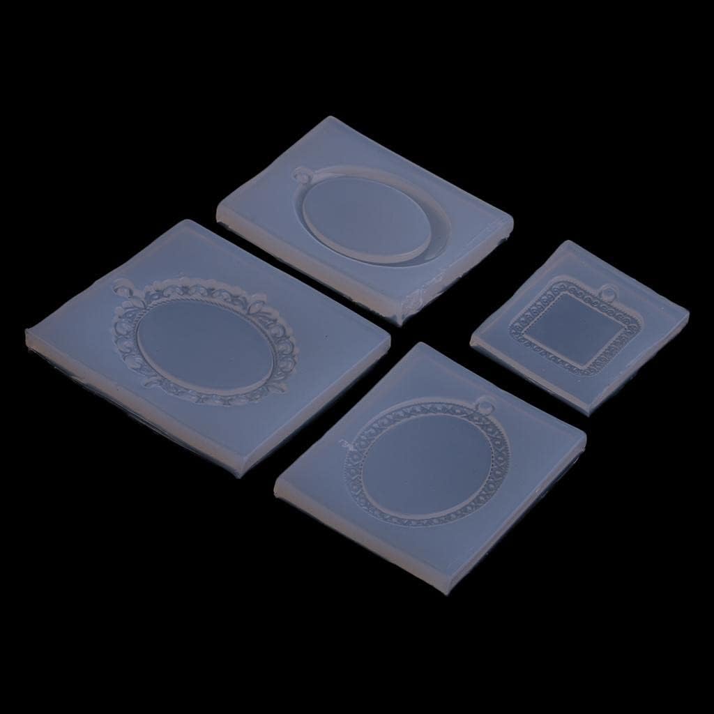 4 Patterns Cabochon Cameo Setting Pendant Mold Oval Square Bezel Trays Silicone Mold Necklace Pendant Resin Jewelry Making Mould DIY Hand Craft Epoxy Resin Casting Molds Tool