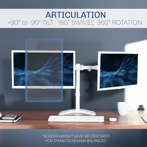 VIVO デュアルLED LCDモニターマウント 自立式デスクスタンド 最大27インチのスクリーン2台用 完全に調節可能なアーム 最大VESA100x100mm 特大ベース ホワイト STAND-V002FW