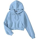 FUNKY MONKEY Soft Fleece Crop Zipper Hoodie for Girls Sweatshirt (in, Age, 13 Years, 14 Years, Regular, SkyBlue)