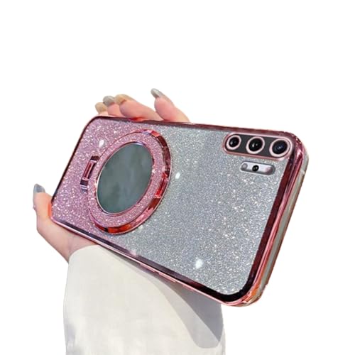 IMEIKONST Funda para Samsung Galaxy Note 10 Plus con Espejo de Maquillaje Anillo de Soporte, Parte Trasera Transparente Anti Arañazos Protección Carcasa para Samsung Note 10+. Oro Rosa DS2