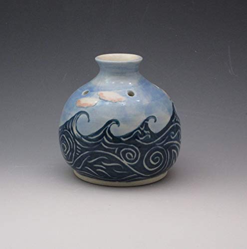 Porcelain Bud Vase, Essential Oil Reed Diffuser, Pansy Pot, Handmade With Wave And Cloud Design #TOP3