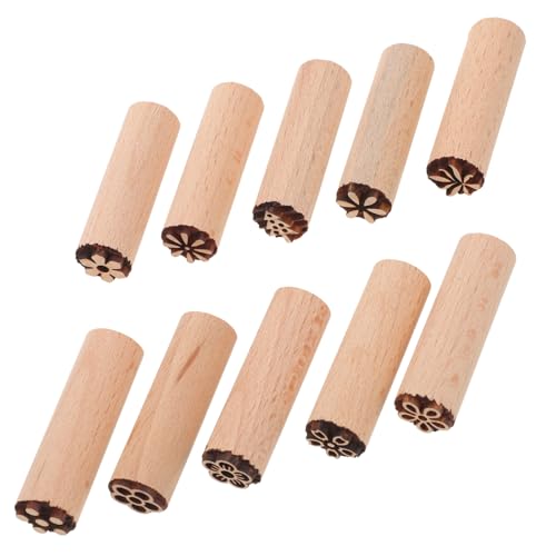 HEALSOPTHY 10pcs Hand Carved Wooden Floral Stamp Set for DIY Clay Pottery and Scrapbooking Crafts, Handmade Wood Flower Stamps with Animal and Letter Designs, Creative Embossed Stamper