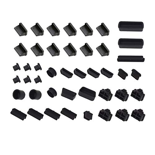 Anti Dust Plug,HFEIX Silicone Cap Computer Port Cover PC Interface Stopper Socket Protecor Kit Black (Black 44)