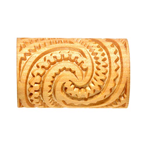 MKM Pottery Tools Wood Large Handle Rollers for Clay (RL-022 Maori Spirals 2)