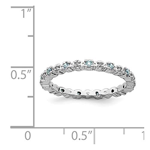 Solid 925 Sterling Silver Stackable Aquamarine Blue March Gemstone And Diamond Ring Eternity Band Size 7 (.04 Cttw.) #TOP4