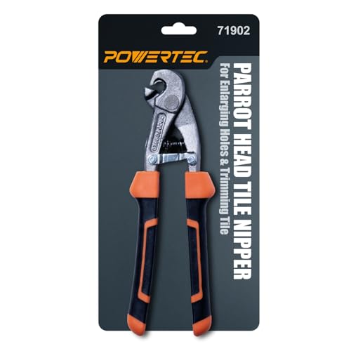 Image of POWERTEC Parrot Head Tile Nippers for Glass, Ceramic, Porcelain, and Mosaic, Ergonomic Soft Grip, Heavy Duty Blades Cuts and Trim Tile Up to 2 /5 inch Thick (71902) 1 Pack