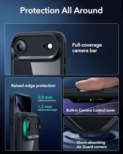 Image of ESR for iPhone Air Case, Camera Control Cover, Compatible with MagSafe, Shockproof Military-Grade Protection, Magnetic Phone Case for iPhone Air, Classic Hybrid Case, Clear Black