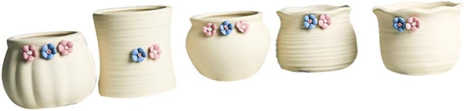 Cabilock 5pcs Beige Ceramic Succulent Plant Pot Decorative Flower Pots for Home and Garden Art Planters Multiple for Indoor and Outdoor Use
