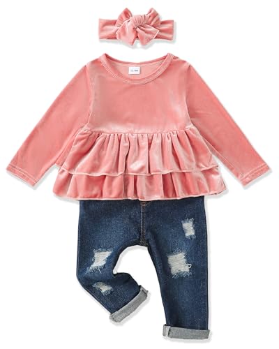 Image of Renotemy Baby Girl Clothes Toddler Girl Clothes Outfits Infant Clothing Jeans Pants Set Cute Clothes Set for Girls