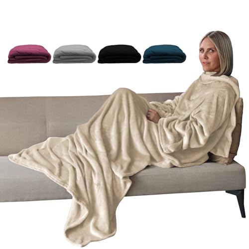 Vivezen - Couverture polaire plaid intégral avec manches et poche - Taille adulte - Plusieurs coloris