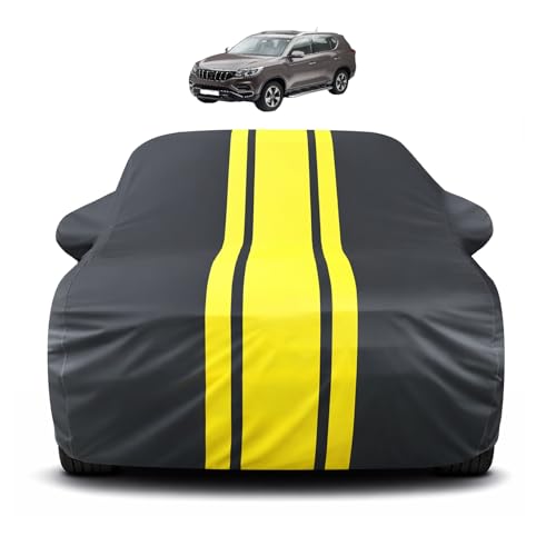Image of Auto Hub Car Cover Compatible with Mahindra Alturas G4 with Mirror Pocket, Soft Cotton Lining, Alturas G4 Car Cover Waterproof - Yellow-Black