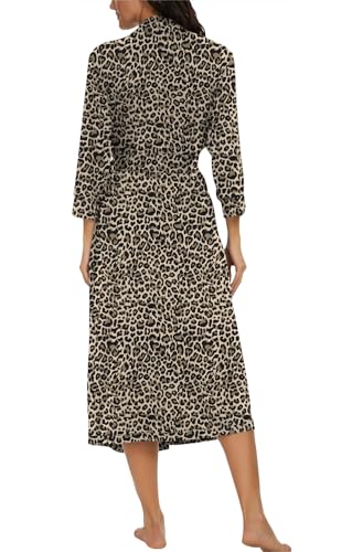 Image of VINTATRE Robes for Women Long Knit Bathrobe XS-4XL | 3 /4 Sleeve Bathrobes with Pockets, Stretchy and Lightweight Fabric, Inner Tie and Fixed Outer Belt, Mid Calf Length