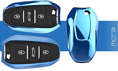 BizTech Protection Car Key Fob Cover pour clé intelligente Compatible avec Peugeot et Citroën Anti-choc et anti-rayures, effet miroir métallique Bleu Cover