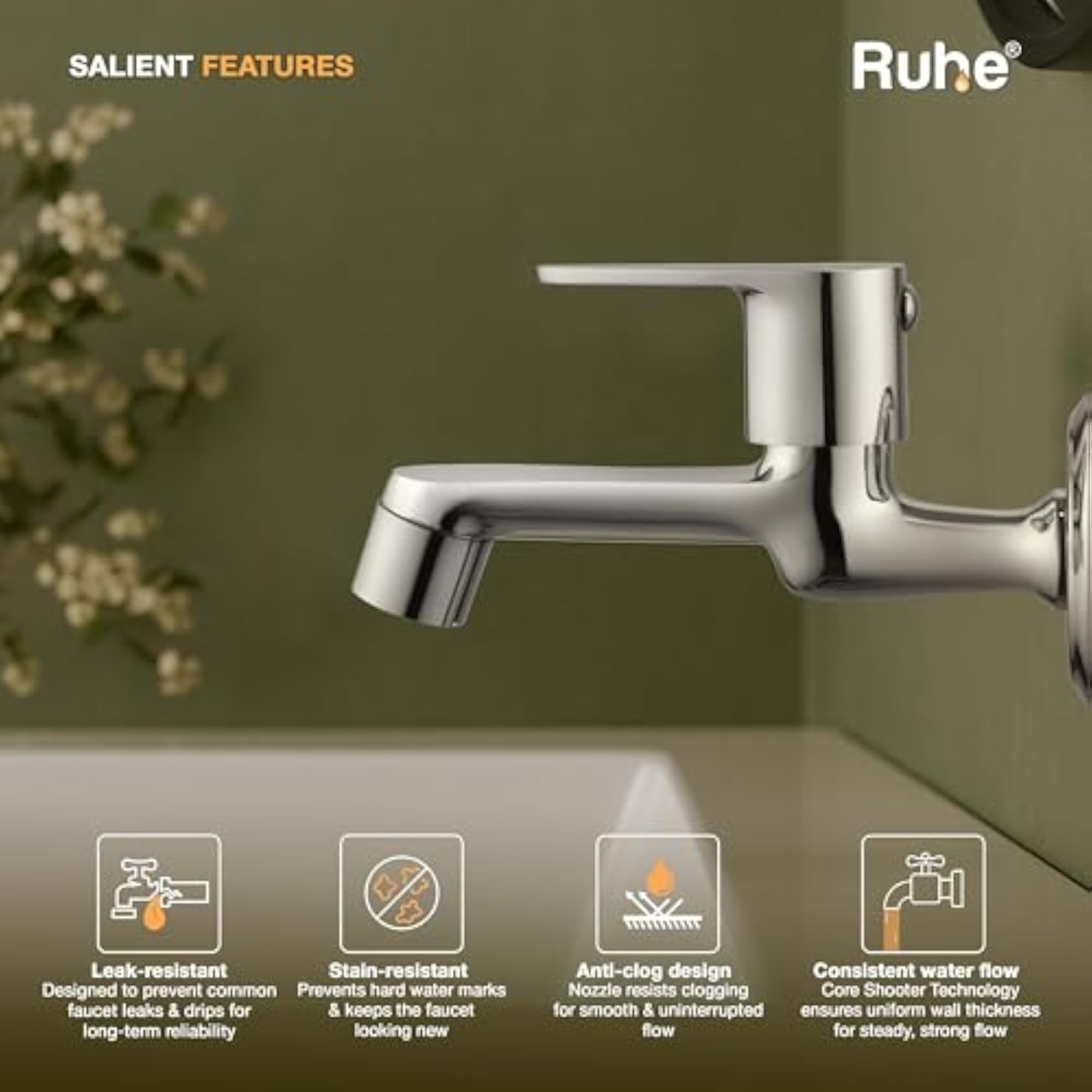Brass Wall Mounted Bib Cock Faucet with Chrome Finish