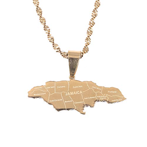 BR Gold Jewelry Stainless Steel Map of Jamaica With City Pendant Necklaces for Women
