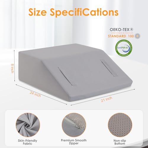 Leg Elevation Pillow for After Surgery, 8inch Foam Leg Elevating Pillow for Swelling and Blood Circulation, Leg Wedge Pillow for Sleeping, Knee Pillow for Knee Hip Ankle Pain Relief, Velvet