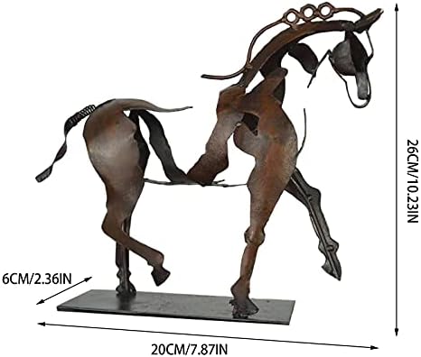 Art Metal Horse Statue Decor 100% Handmade Modern Horse Sculpture Handicraft, Rustic Metal Statue Decorations Gift for Home Bookshelf Fireplace Office Desk Figurine