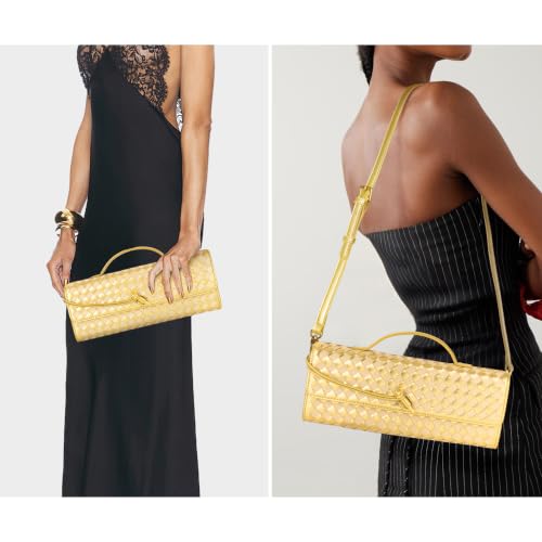 Image of Joryin Woven Purse for Women Evening Clutch Woven Leather Handbags Crossbody Bag Purse Formal Evening Bag, Vegan Leather