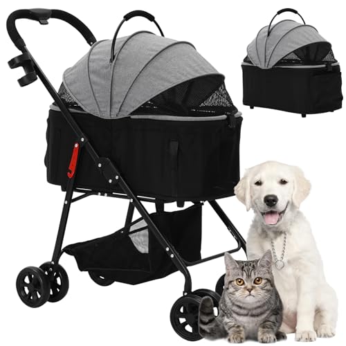 Image of Pet Stroller 3-in-1,Pet Stroller with Removable Carrier,One-Click Foldable Cat Dog Pram for Medium Dogs,Cats Loads Up to 20KG (Grey)