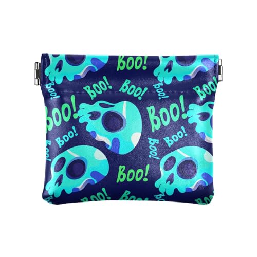 Graffiti Blue Skull Squeeze Coin Purse, Leather Coin Purse, Mini Wallet, Compact and Portable, Unisex