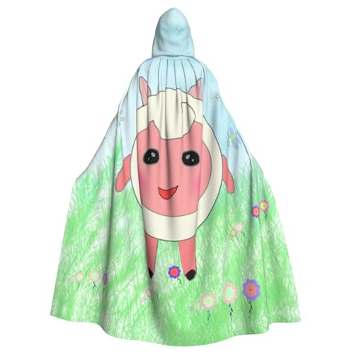 Cape à capuche imprimée agneau longue pour adulte et costume de fête