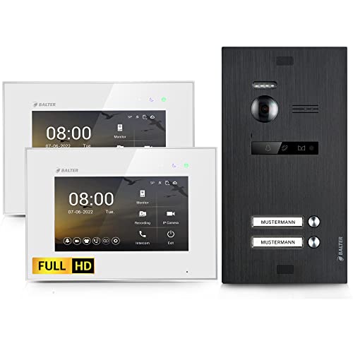 Balter EVO-HD Video Türsprechanlage, Video Türklingel mit Kamera, 2 familienhaus Klingel, 7 Zoll HD Monitor, Full HD-Kamera, 2 Draht Bus, Gegensprechanlage mit 175° Weitwinkel