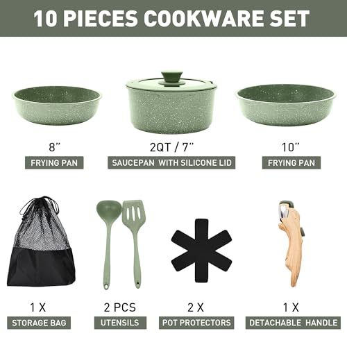 MAISON ARTS Camping Pots and Pans Set Non Stick with Removable Handle - image 2