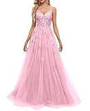 A-Line Prom Dresses for Women 2024 Tulle Prom Dress Sleeveless Cocktail Dresses with Slit Long Evening Dresses for Women Vintage Prom Dress Pink