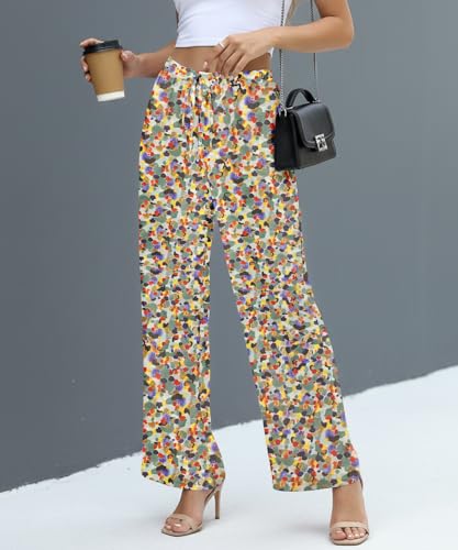 NILOUFO Women Summer Casual High Waist Wide Leg Pants Fashion Lightweight Flowy Boho Beach with Pockets(Colorful Paint, Medium) — view 3