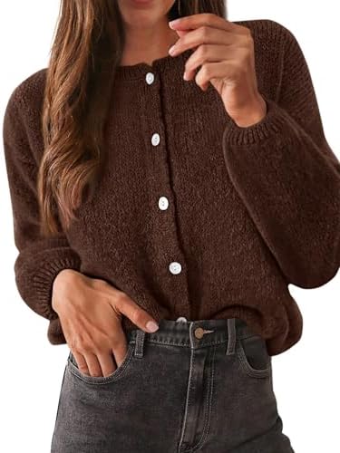 KIRUNDO Women's Cardigans Casual Loose Button Up Long Sleeve Crewneck Knit Cardigan Sweaters Open Front Outerwear Coats