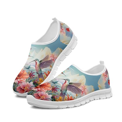 Image of Hummingbird Floral Print Lightweight Walking Shoes for Women Mesh Casual Sneakers Size 5-10.5