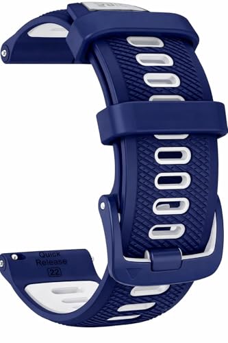 #Commissioniguadagnate<br>Cinturino per Garmin Vivoactive 4/Forrerunner 255/Forerunner 265/Venu 2 22mm Cinturino di Ricambio in Silicone per Huawei Watch GT2/Forerunner 255 Music/Gear S3 (Blu/Bianco)