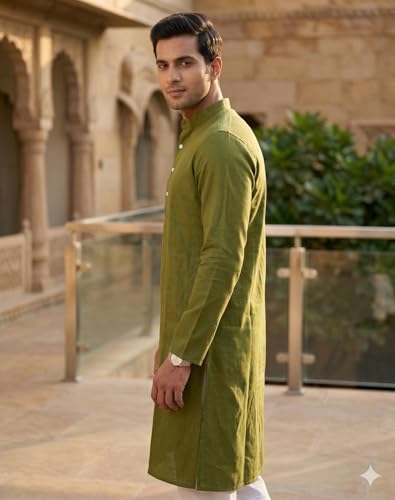Image of Multi Colored Cotton Plain Men's Ethnic Kurta Only