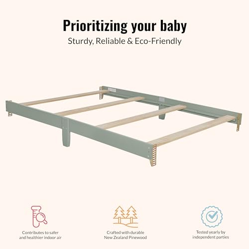 Image of Dream On Me Universal Crib to Full Size Bed Conversion Kit, Solid Wood Bed Rails for Select Convertible Cribs, Strong & Stable Support, Meadow Green