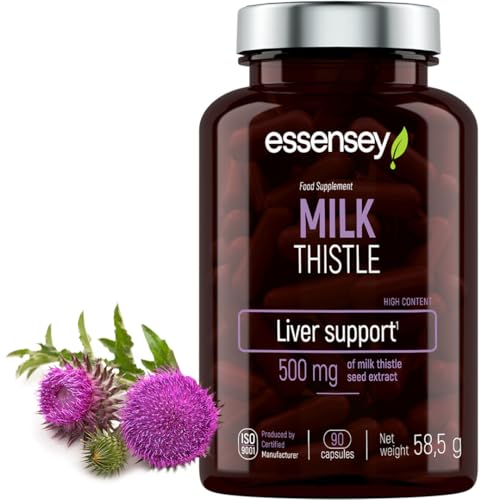 ESSENSEY - Cardo mariano 500 mg I 90 Cápsulas I Para vegetarianos I 90 dosis diarias I Fácil de tragar