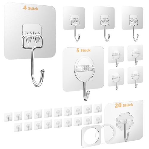 Menz Klebehaken transparent extra-stark - 29 Stück Mix-Set mit 3 Varianten selbstklebende Haken