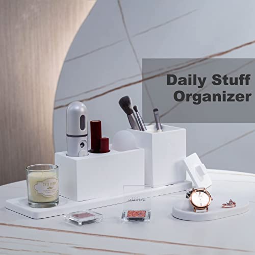 AUSAULAC Ceramic Toothbrush Holders for Bathrooms, White Bathroom Accessories Diatomite, Electric Toothbrush Holder Countertop with Toothbrush Holders, Soap Dish Set
