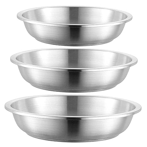 OUNONA 3-piece Stainless Steel Round Plates Camp Dishes for Breakfast Dinner Snack Sturdy Metal Plate Vintage Style