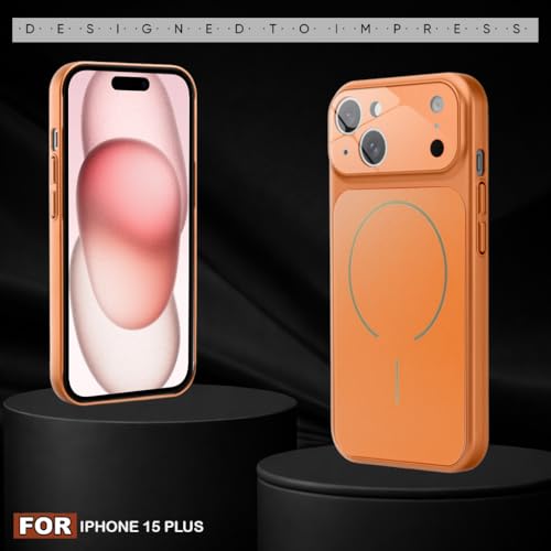 Image of SHINESTAR Premium Luxury Case Compatible with iPhone 15 Plus | Protective Back Cover with Camera Lens Safety | Wireless Charging Support | Slim Fit Durable Design | Enhanced Grip Protection Orange