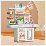 Cocinitas para Niños, Cocina Juguete Cocinita con Efecto Luz,Agua Reciclada Y Simular Vapor, Cocina para Niñas Regalos De Cumpleaños para Niñas Y Niños,A-Blue