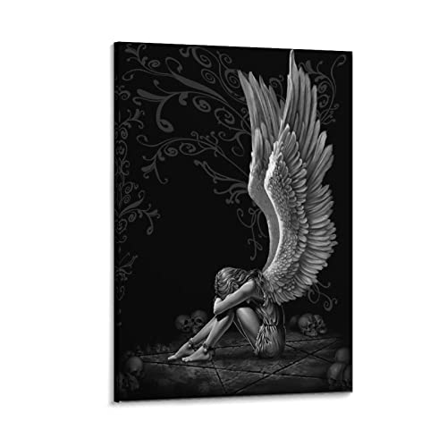Hdydjs Black And White Angel Wings Poster Art Abstract Gothic Fallen Angel Canvas Painting Wall Art Poster For Bedroom Living Room Decor 24X36Inch(60X90Cm) Frame-Style #TOP5
